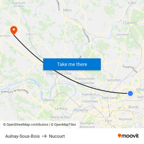 Aulnay-Sous-Bois to Nucourt map
