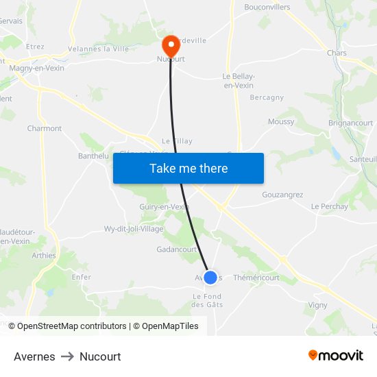 Avernes to Nucourt map
