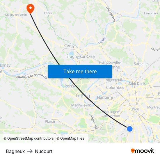 Bagneux to Nucourt map