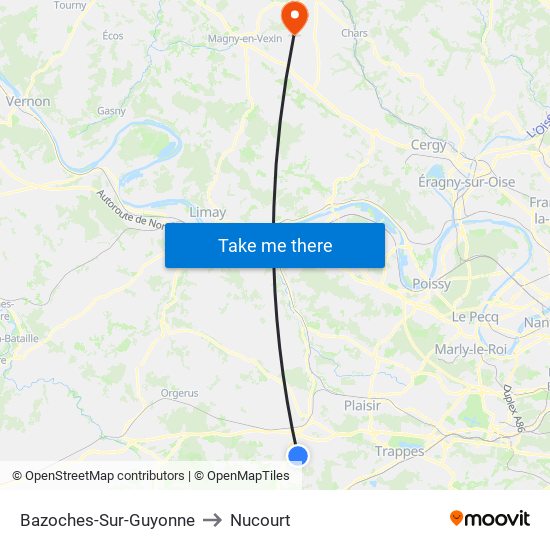 Bazoches-Sur-Guyonne to Nucourt map
