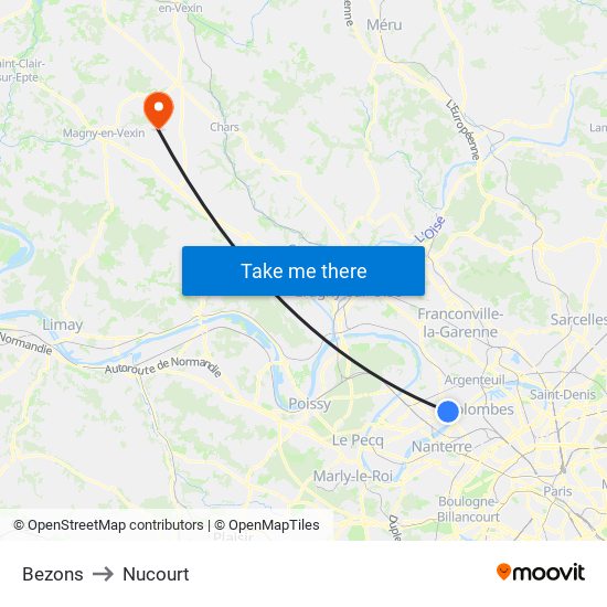 Bezons to Nucourt map