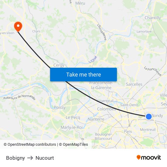 Bobigny to Nucourt map