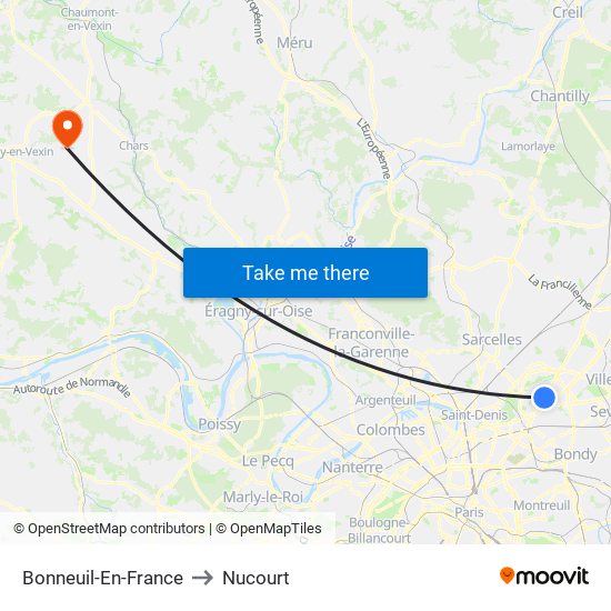 Bonneuil-En-France to Nucourt map