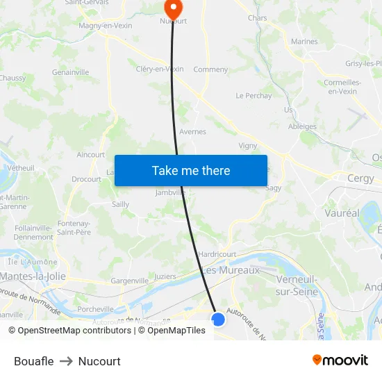 Bouafle to Nucourt map