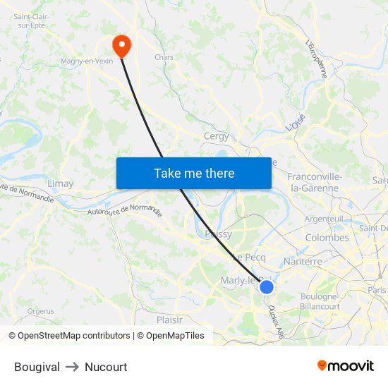 Bougival to Nucourt map