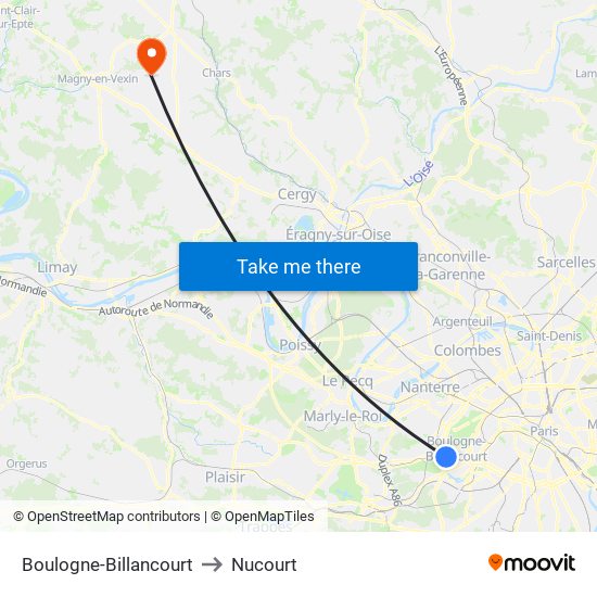 Boulogne-Billancourt to Nucourt map