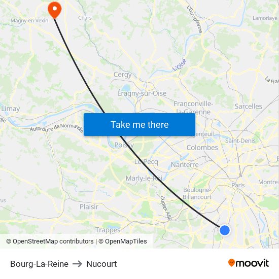 Bourg-La-Reine to Nucourt map