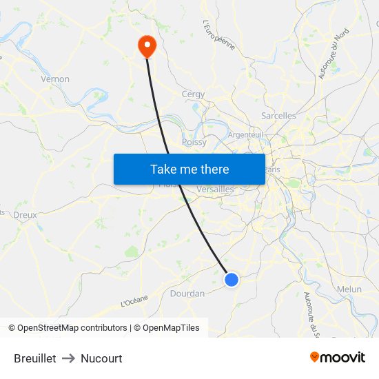 Breuillet to Nucourt map
