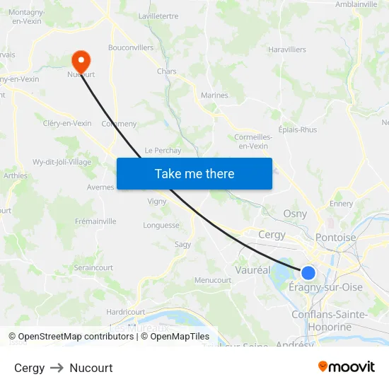 Cergy to Nucourt map