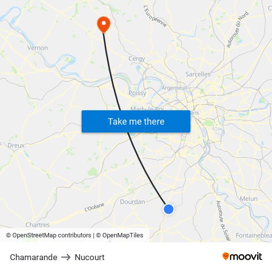 Chamarande to Nucourt map