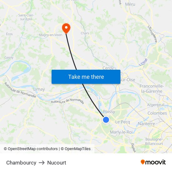 Chambourcy to Nucourt map