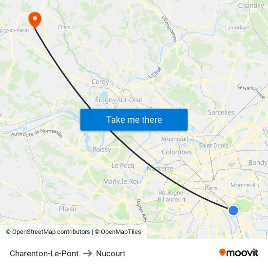 Charenton-Le-Pont to Nucourt map