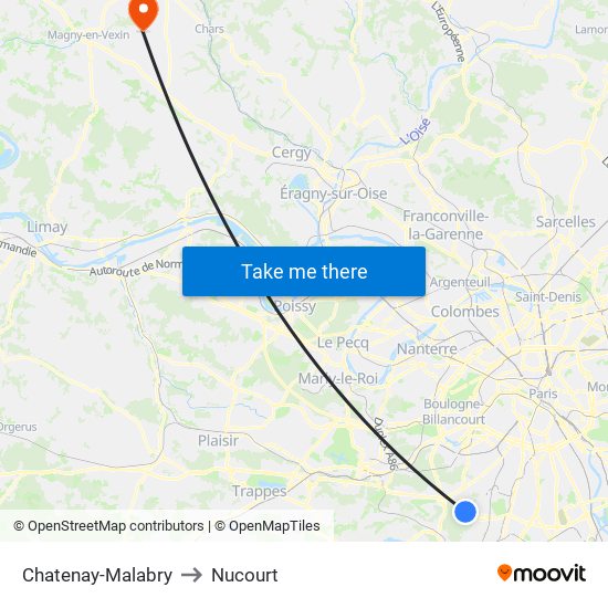 Chatenay-Malabry to Nucourt map