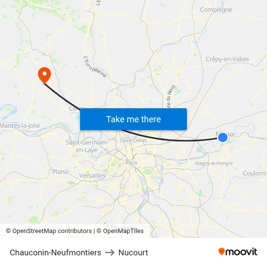 Chauconin-Neufmontiers to Nucourt map