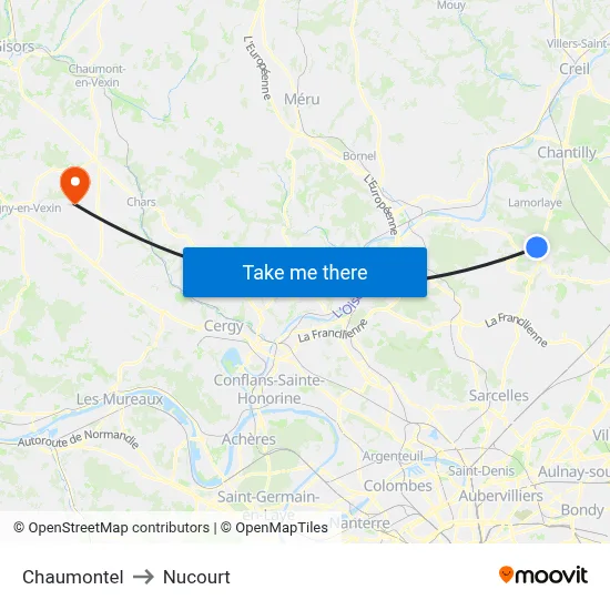 Chaumontel to Nucourt map