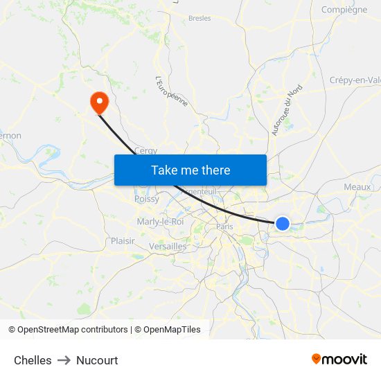 Chelles to Nucourt map