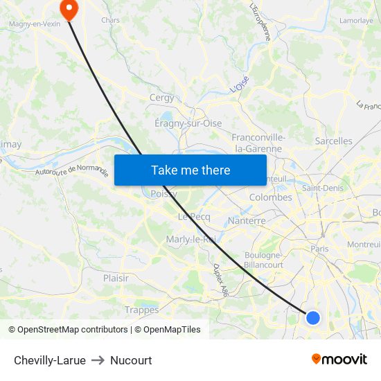 Chevilly-Larue to Nucourt map