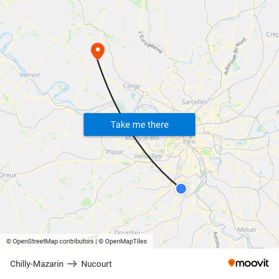 Chilly-Mazarin to Nucourt map