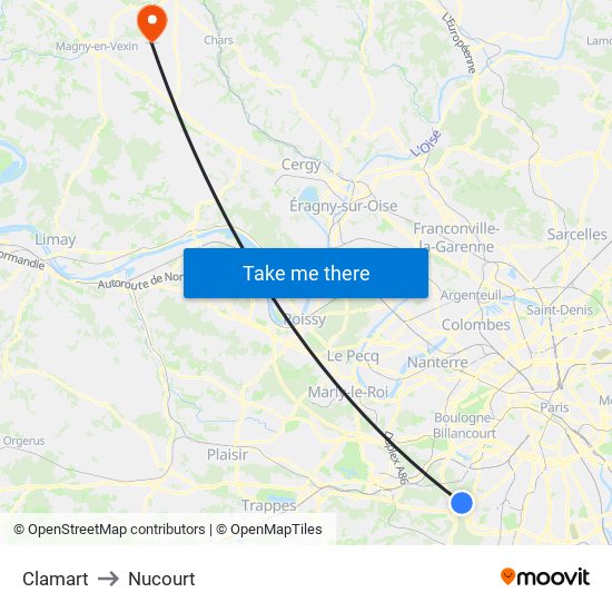 Clamart to Nucourt map