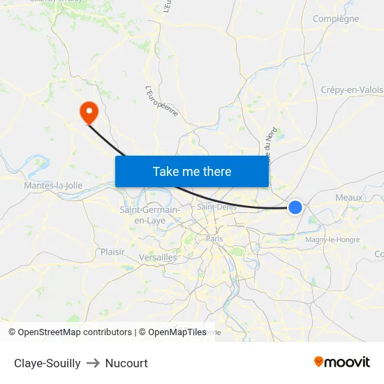 Claye-Souilly to Nucourt map