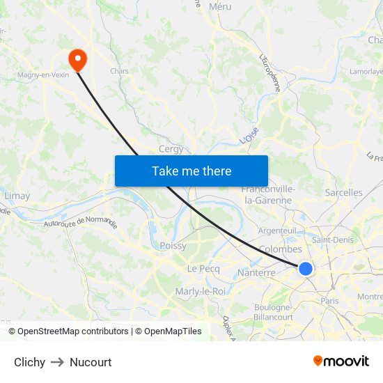 Clichy to Nucourt map