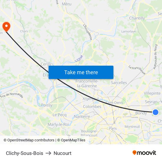 Clichy-Sous-Bois to Nucourt map