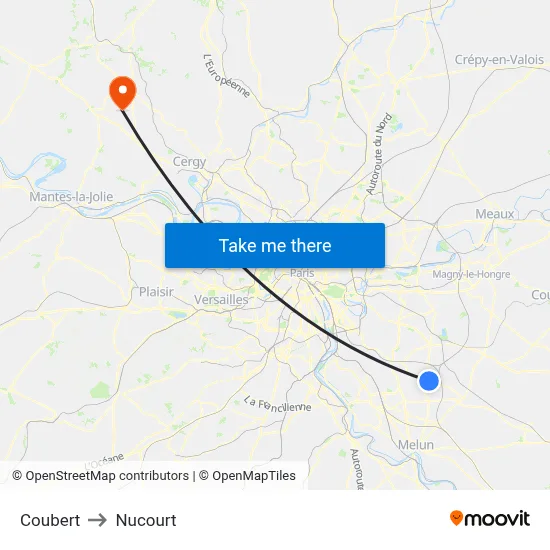 Coubert to Nucourt map