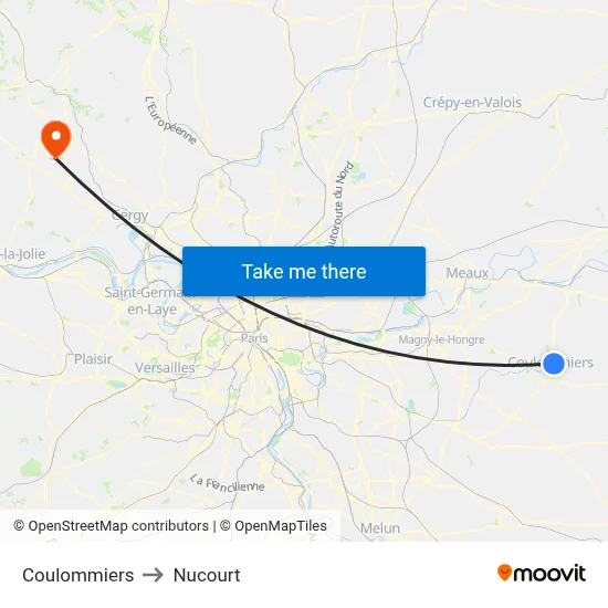 Coulommiers to Nucourt map