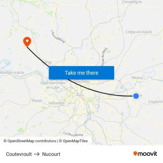 Coutevroult to Nucourt map