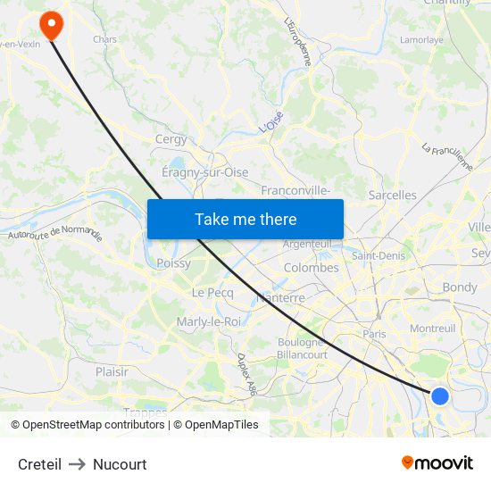 Creteil to Nucourt map