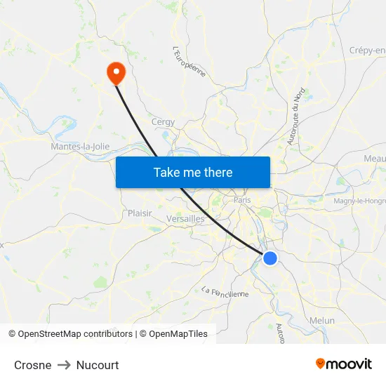 Crosne to Nucourt map