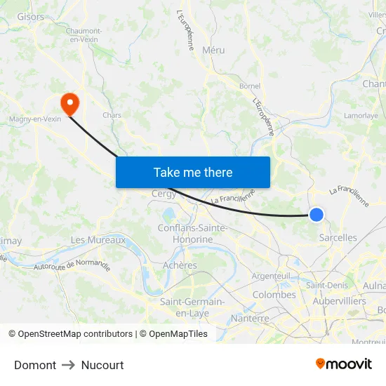 Domont to Nucourt map