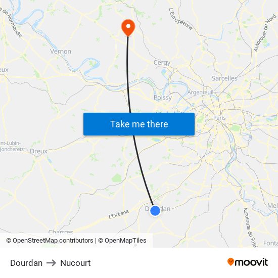 Dourdan to Nucourt map