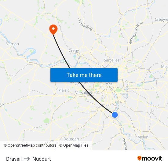 Draveil to Nucourt map