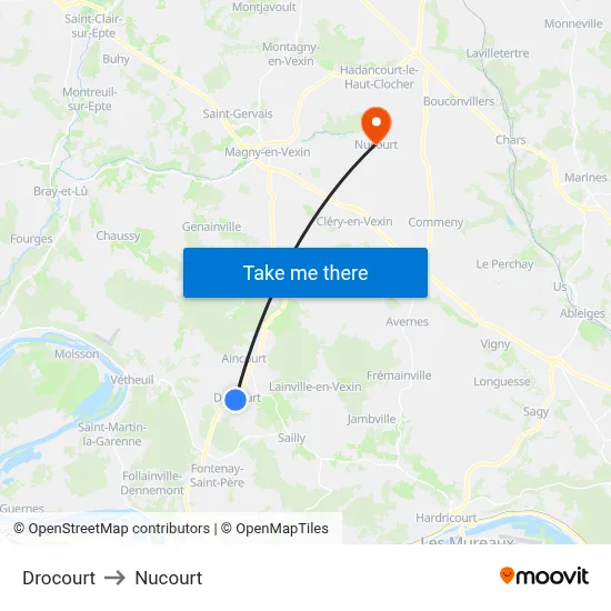 Drocourt to Nucourt map