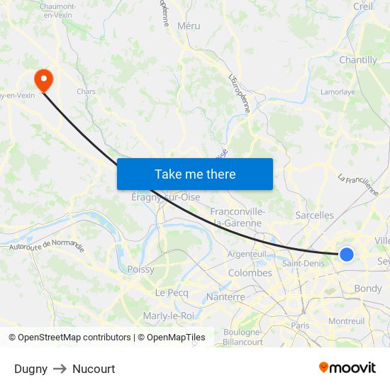 Dugny to Nucourt map