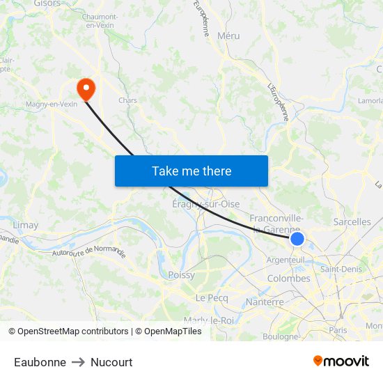 Eaubonne to Nucourt map