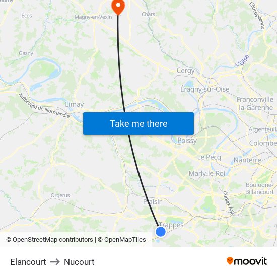 Elancourt to Nucourt map