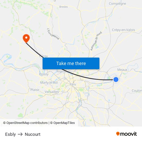 Esbly to Nucourt map