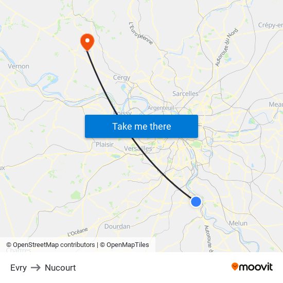 Evry to Nucourt map