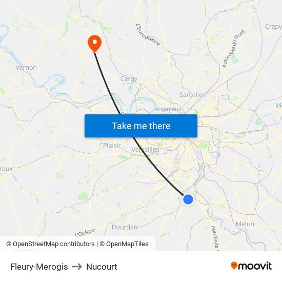 Fleury-Merogis to Nucourt map