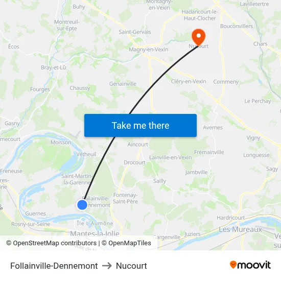 Follainville-Dennemont to Nucourt map
