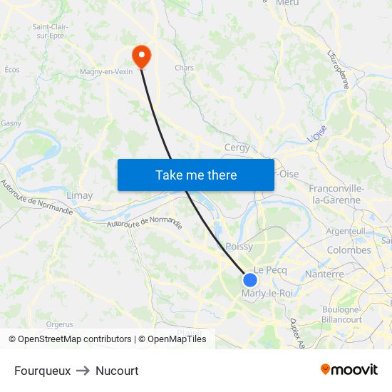 Fourqueux to Nucourt map