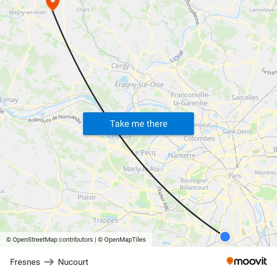 Fresnes to Nucourt map