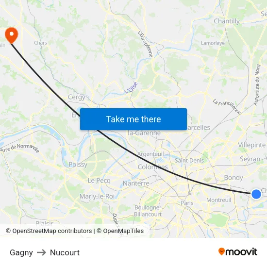 Gagny to Nucourt map