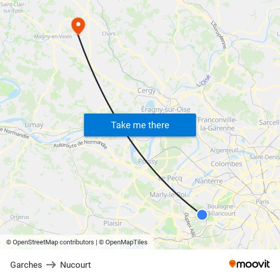 Garches to Nucourt map