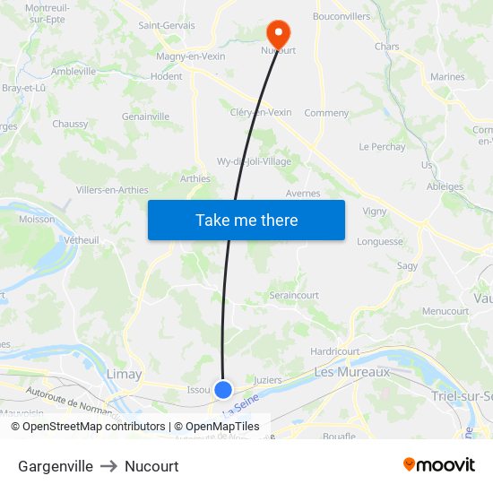 Gargenville to Nucourt map