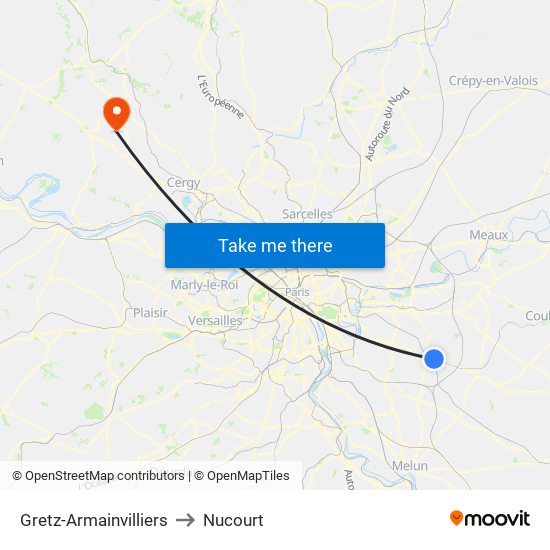 Gretz-Armainvilliers to Nucourt map