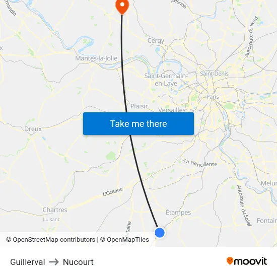 Guillerval to Nucourt map