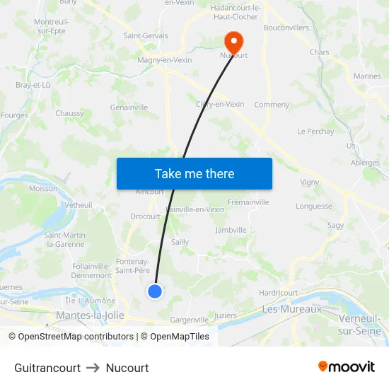 Guitrancourt to Nucourt map